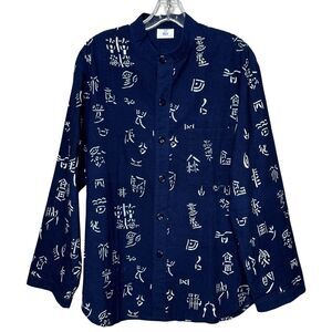 True Blue Shirt Womens Blue White‎ Asian Inspired Kimono Style Relaxed Casual
